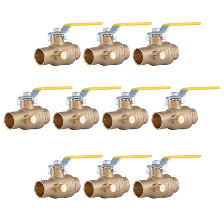 HAUSEN 3/4 in. SWT x 3/4 in. SWT Premium Brass Full Port Ball Valve with Drain, 10PK HA-BV108-10